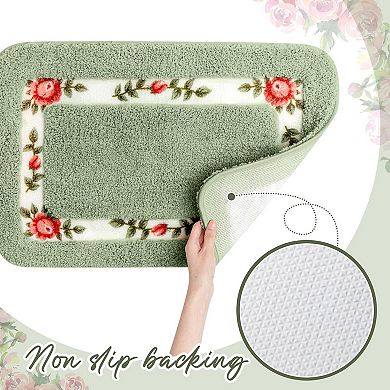 2 Pcs Rose Flowers Bathroom Rugs Set Coquette Room Decor Floral Rugs