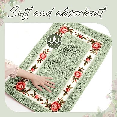 2 Pcs Rose Flowers Bathroom Rugs Set Coquette Room Decor Floral Rugs