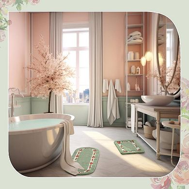2 Pcs Rose Flowers Bathroom Rugs Set Coquette Room Decor Floral Rugs