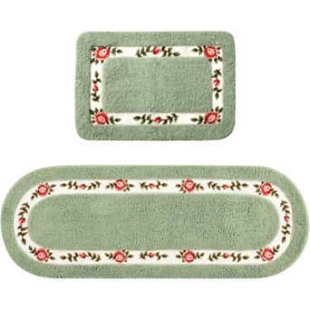 2 pc Rose Flowers Bathroom Rugs Set Coquette Room Decor Floral Rugs