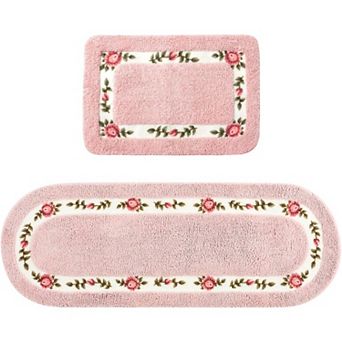 2 pc Rose Flowers Bathroom Rugs Set Coquette Room Decor Floral Rugs