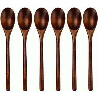 Wooden Spoons for Eating, 6 pc Japanese Natural Plant Ellipse Wooden Ladle Spoon Set