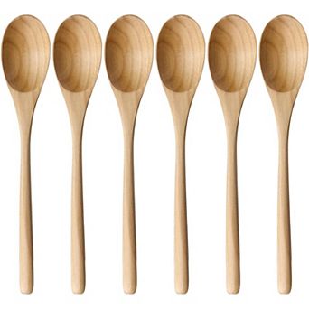 Wooden Spoons for Eating, 6 pc Japanese Natural Plant Ellipse Wooden Ladle Spoon Set