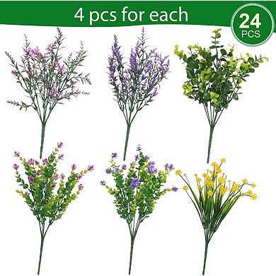 24 Pcs Bundles Artificial Flowers Outdoor, Faux Artificial Plants Shrubs Plastic Flower Bulk