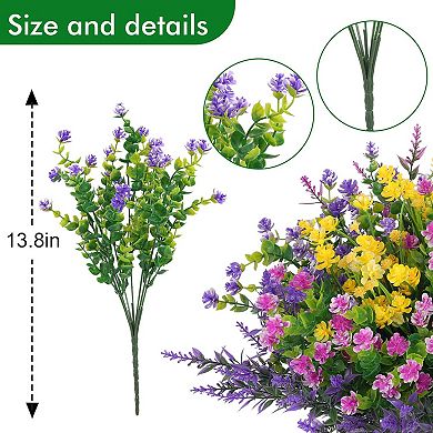 24 Pcs Bundles Artificial Flowers Outdoor, Faux Artificial Plants Shrubs Plastic Flower Bulk