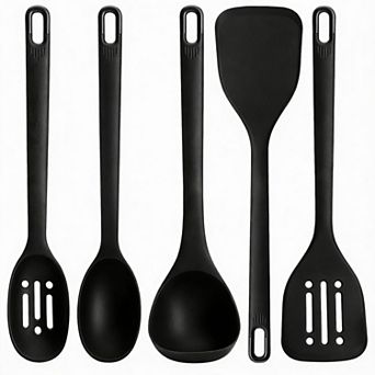 BPA Free Heat Resistant Silicone Kitchen Set - 5 Utensils for Baking & Cooking