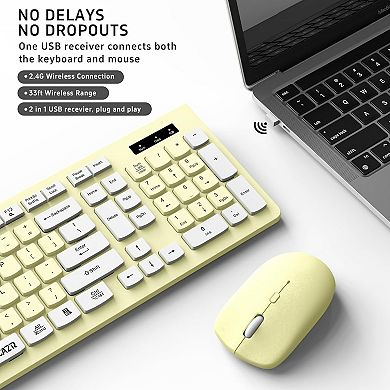 Wireless Keyboard and Mouse Combo, Full-Sized Wireless Keyboard and Adjustable DPI Mouse