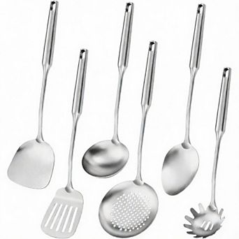 6 pc Stainless Steel Kitchen Utensil Set with Ergonomic Handles