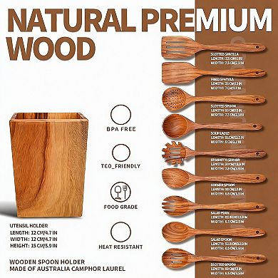 10P Premium Wood Kitchen Utensils Set with Holder