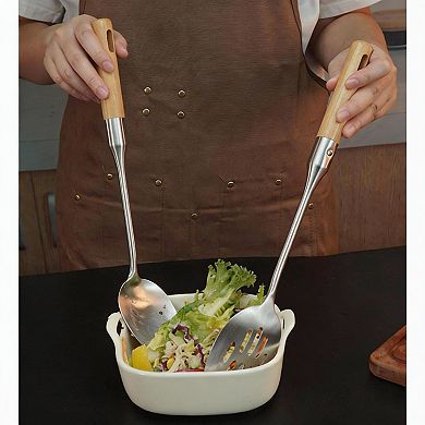 7-Piece Stainless Steel Kitchen Utensils Set with Heat-Resistant Wood Handles