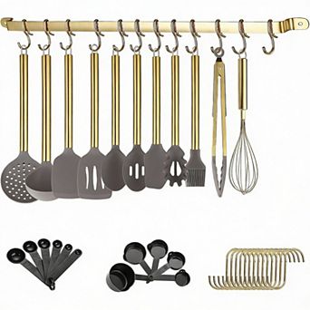 38 pc Kitchen Utensils Set with Rack, Silicone & Stainless Steel, Dishwasher Safe
