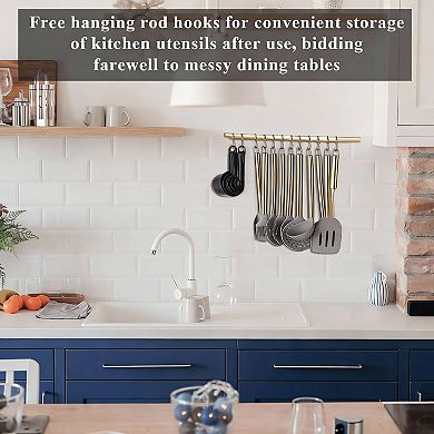 38-Piece Kitchen Utensils Set with Rack, Silicone & Stainless Steel, Dishwasher Safe