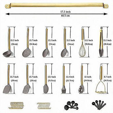 38-Piece Kitchen Utensils Set with Rack, Silicone & Stainless Steel, Dishwasher Safe