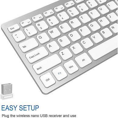 2.4G Wireless Keyboard Ultra Slim and Compact Keyboard with Media Hotkeys for Computer Desktop