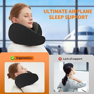 Travel Neck Pillow Airplane, Memory Foam Travel Pillows for Comfort on Sleeper Hold Compact