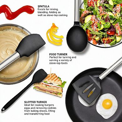 33-Piece Silicone Cooking Set with Stainless Handles for Nonstick Cookware