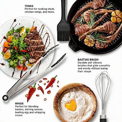 33-Piece Silicone Cooking Set with Stainless Handles for Nonstick Cookware