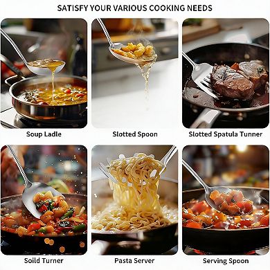 6-Piece Kitchen Utensil Set: Spatula, Ladle, Skimmer, Spaghetti Spoon, Solid Spoon, Dishwasher Safe