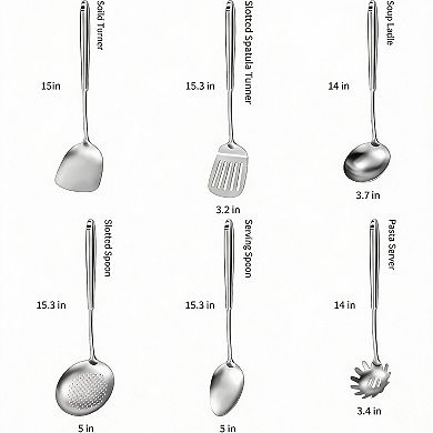 6-Piece Kitchen Utensil Set: Spatula, Ladle, Skimmer, Spaghetti Spoon, Solid Spoon, Dishwasher Safe