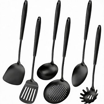6 pc Kitchen Utensil Set: Spatula, Ladle, Skimmer, Spaghetti Spoon, Solid Spoon, Dishwasher Safe