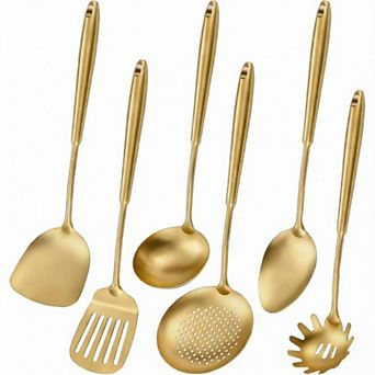 6 pc Kitchen Utensil Set: Spatula, Ladle, Skimmer, Spaghetti Spoon, Solid Spoon, Dishwasher Safe