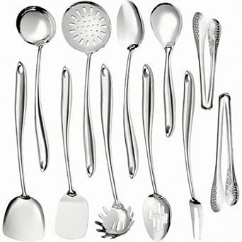 11 pc Stainless Steel Cooking Utensils Set, Ergonomic Handles, Dishwasher Safe