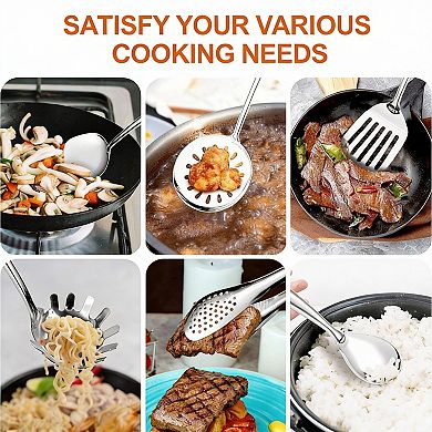 11Pcs Stainless Steel Cooking Utensils Set, Ergonomic Handles, Dishwasher Safe