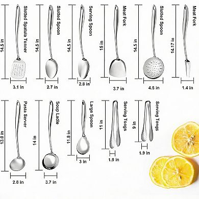 11Pcs Stainless Steel Cooking Utensils Set, Ergonomic Handles, Dishwasher Safe