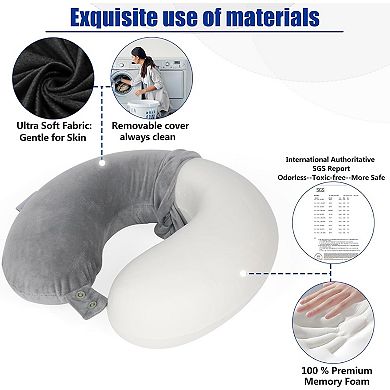 Travel Neck Pillow 100% Pure Memory Foam Airplane Pillow for Head Support