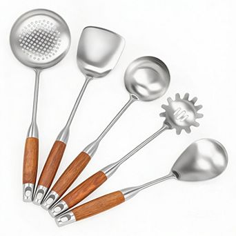 6 pc Stainless Steel Kitchen Utensil Set with Rosewood Handles