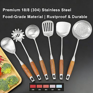 6-piece Stainless Steel Kitchen Utensil Set with Rosewood Handles