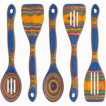 5 pc Pakkawood Cooking Utensils Set - Durable, Heat Resistant, Non Scratch