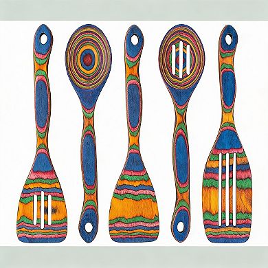 5pc Pakkawood Cooking Utensils Set - Durable, Heat Resistant, Non Scratch