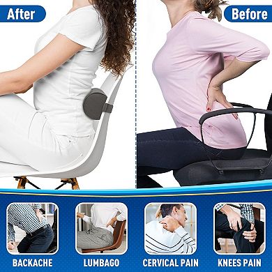 Lumbar Roll Support Pillow for Office Chair, Car, Memory Foam Back Cushion with Washable Cover