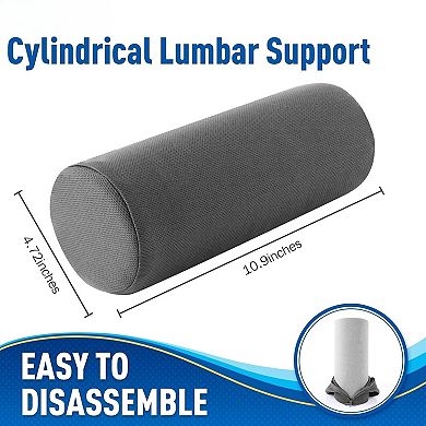Lumbar Roll Support Pillow for Office Chair, Car, Memory Foam Back Cushion with Washable Cover