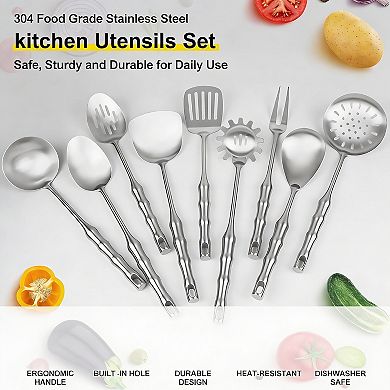 1810 Stainless Steel 9-Piece Kitchen Utensil Set - Ergonomic Handles, Durable, Easy to Clean