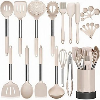 24 pc Silicone Kitchen Utensils Set with Stainless Steel Handles