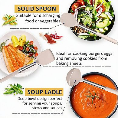 24 Pcs Silicone Kitchen Utensils Set with Stainless Steel Handles