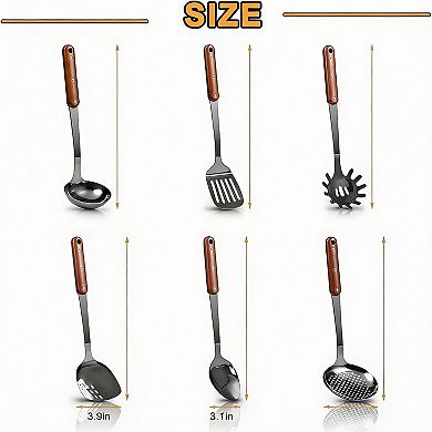 6-Piece Stainless Steel Kitchen Utensil Set with Wood Handles