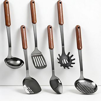 6 pc Stainless Steel Kitchen Utensil Set with Wood Handles