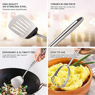 12PCS Stainless Steel Kitchen Utensils Set, 304 Grade, Ergonomic Handles, Dishwasher Safe