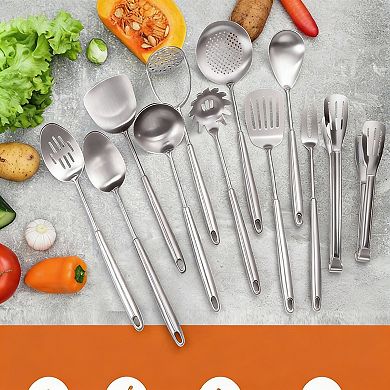 12PCS Stainless Steel Kitchen Utensils Set, 304 Grade, Ergonomic Handles, Dishwasher Safe