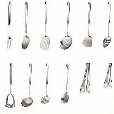 12PCS Stainless Steel Kitchen Utensils Set, 304 Grade, Ergonomic Handles, Dishwasher Safe