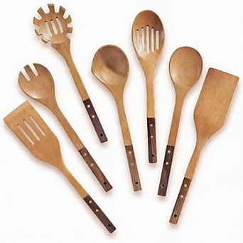 7 pc Wood Utensil Set - Walnut & Beech, Heat Resistant, Non-Stick Safe