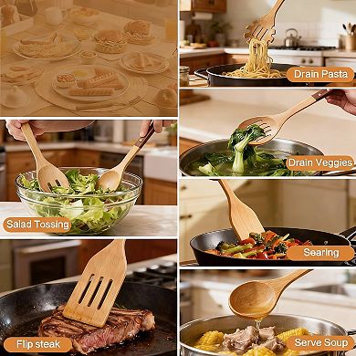 7-Piece Wood Utensil Set - Walnut & Beech, Heat Resistant, Non-Stick Safe
