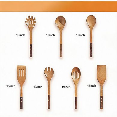 7-Piece Wood Utensil Set - Walnut & Beech, Heat Resistant, Non-Stick Safe