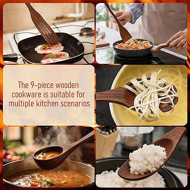 Pakkawood Kitchen Utensils Set: Blue Rainbow Wood, Non-Stick, Easy Clean