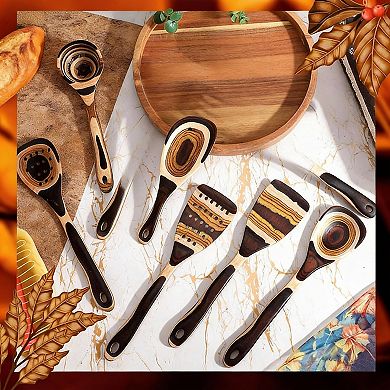 Pakkawood Kitchen Utensils Set: Blue Rainbow Wood, Non-Stick, Easy Clean