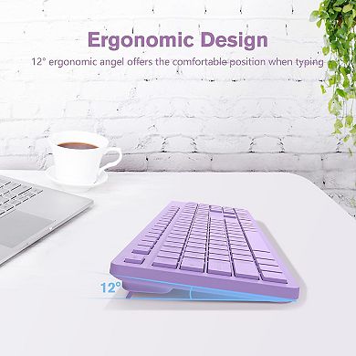 Wireless Keyboard, 2.4GHz Full-Sized Ergonomic Computer Keyboard, Cordless Noiseless Keyboard
