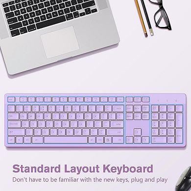 Wireless Keyboard, 2.4GHz Full-Sized Ergonomic Computer Keyboard, Cordless Noiseless Keyboard
